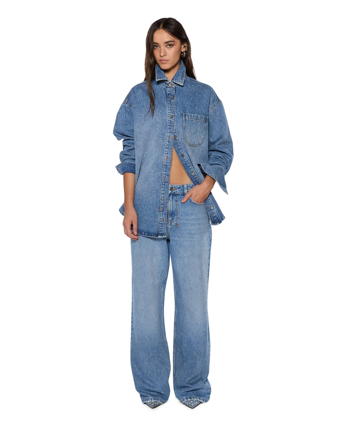 Womens Oversized Ls Shirt Krystal Komet Oversized Shirts - Denim