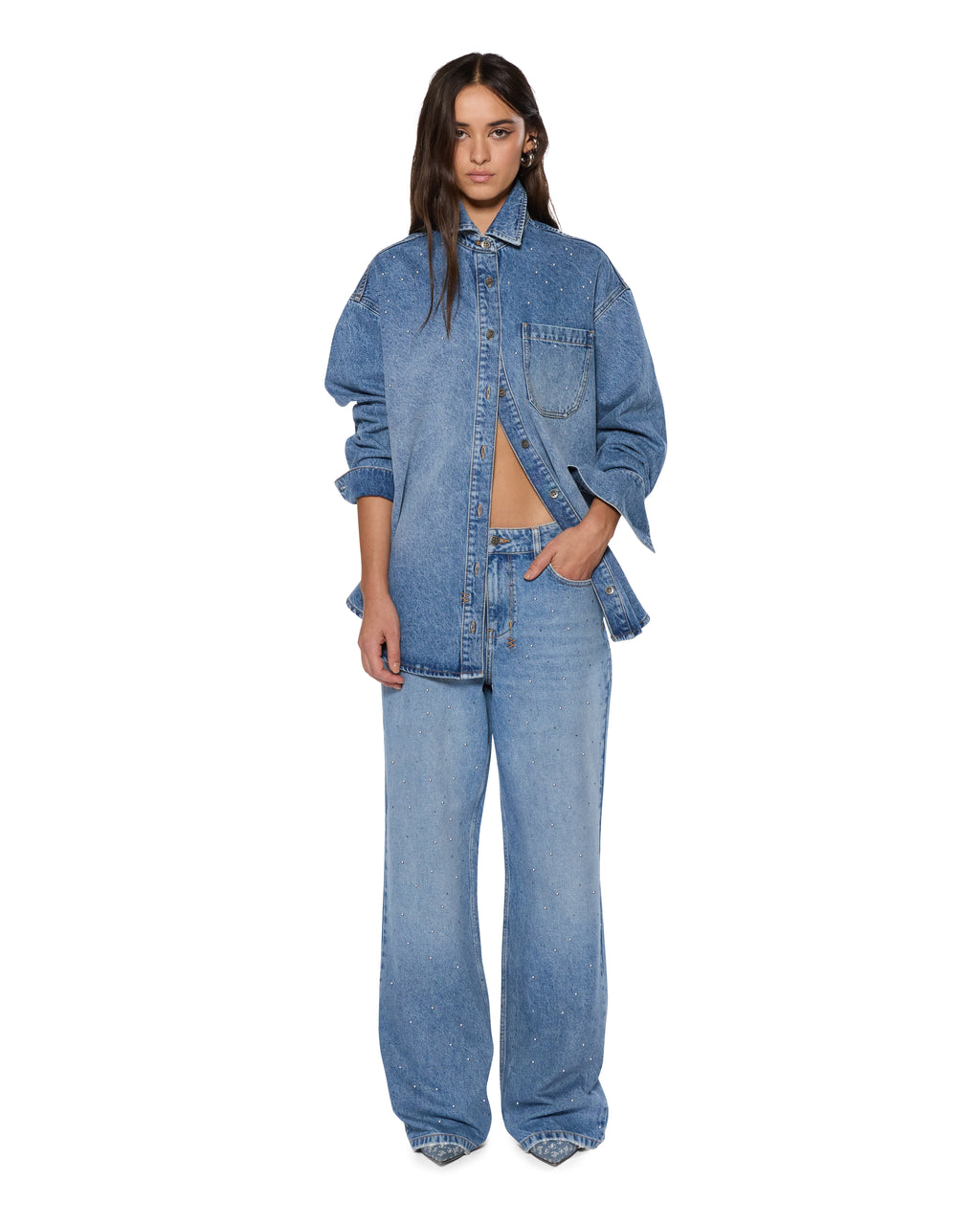 Womens Oversized Ls Shirt Krystal Komet Oversized Shirts - Denim