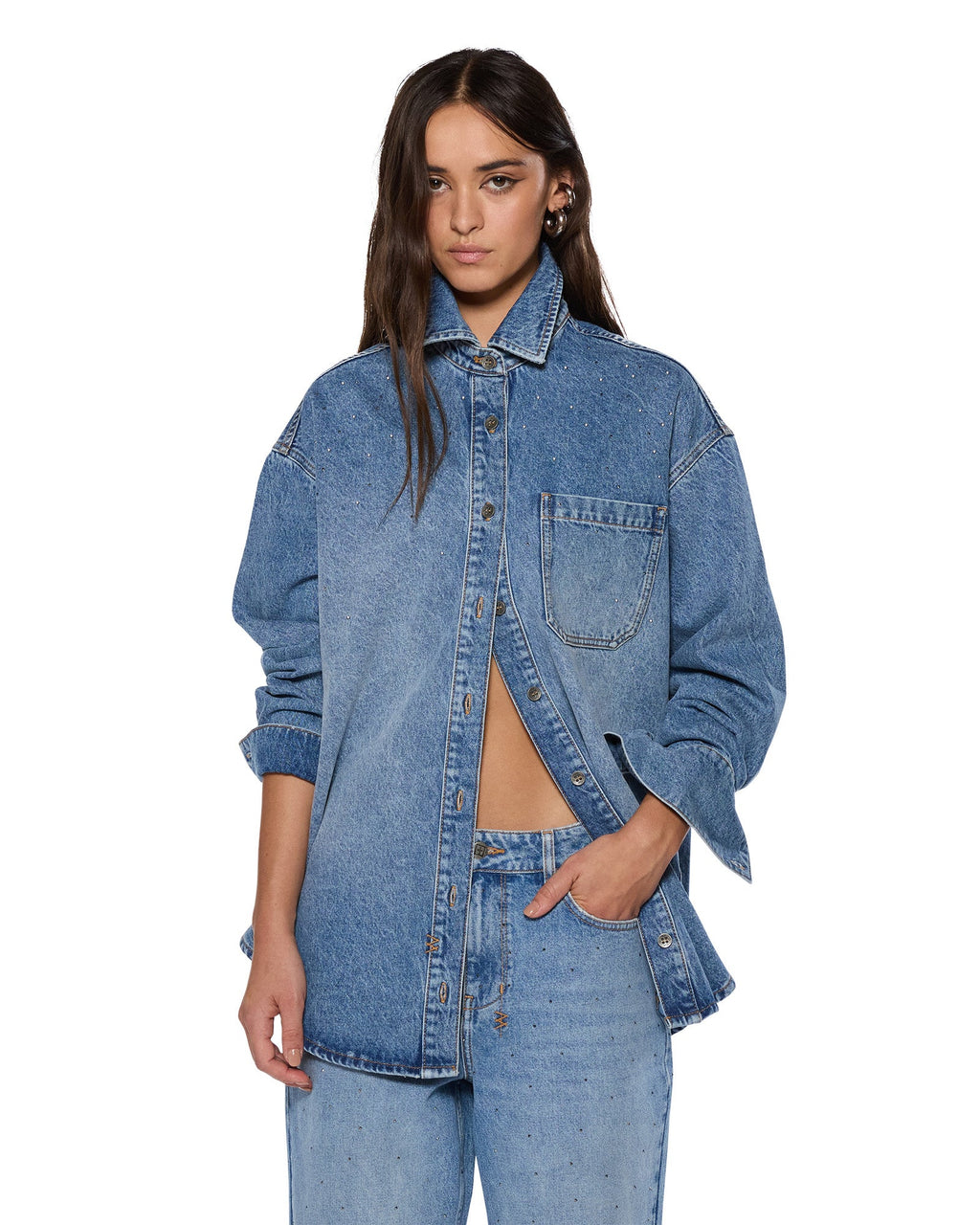 Womens Oversized Ls Shirt Krystal Komet Oversized Shirts - Denim