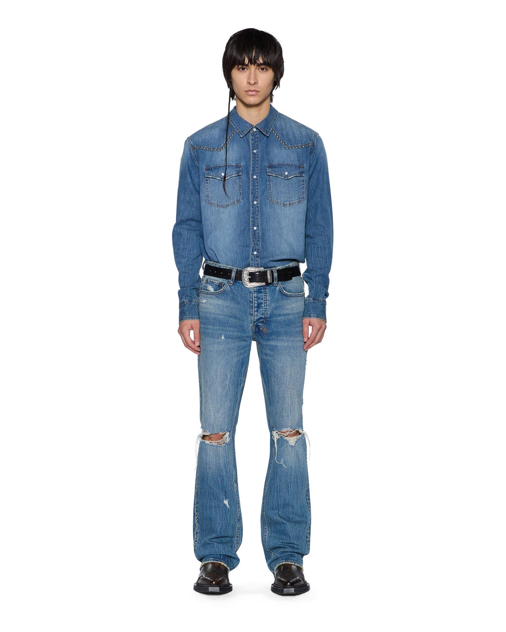 MENS WHIPLASH LS SHIRT TEXAS BLUE STUDDED SHIRTS