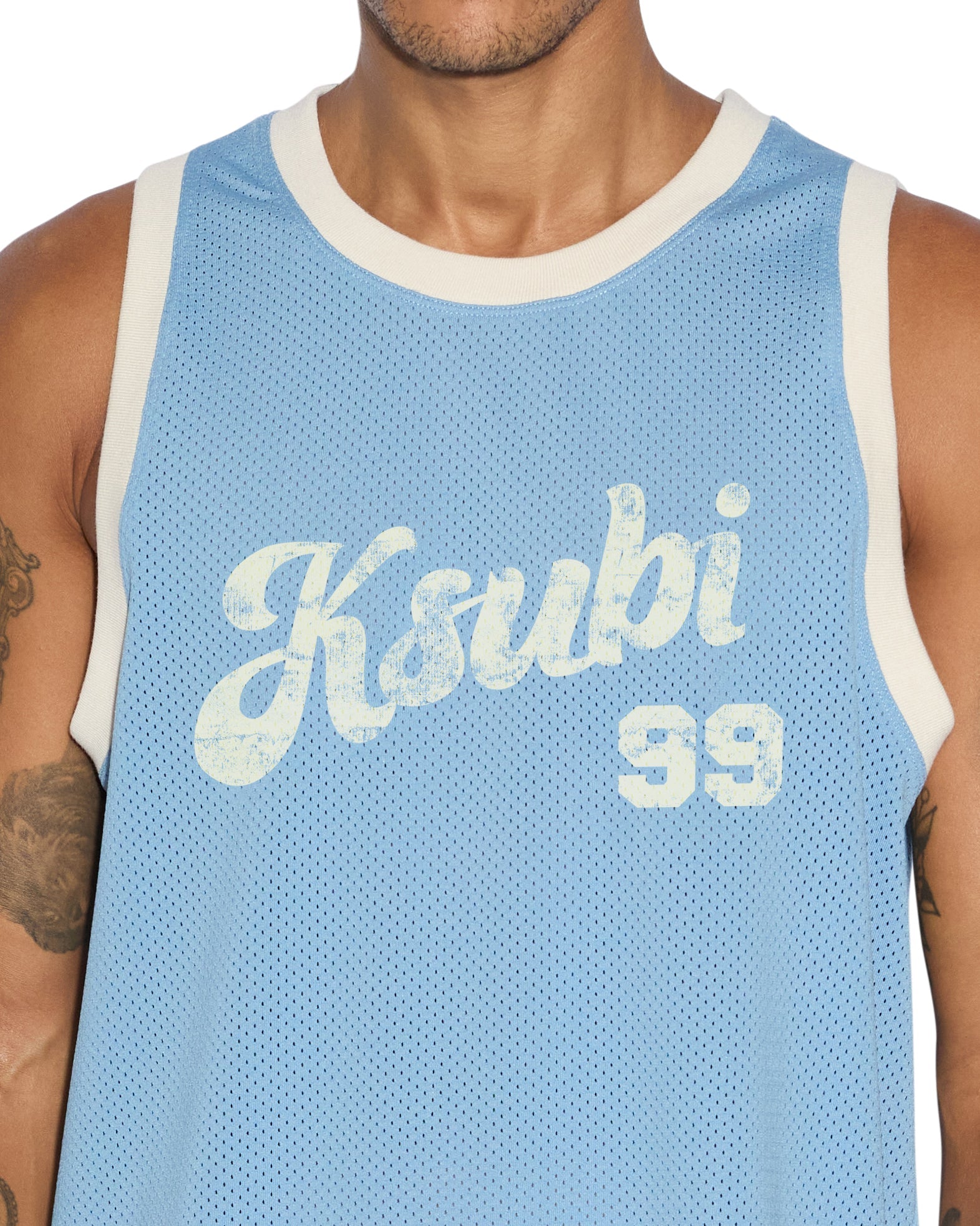 MENS CLUBHOUSE PICK UP SINGLET BLUE BOXY FASHION TOPS