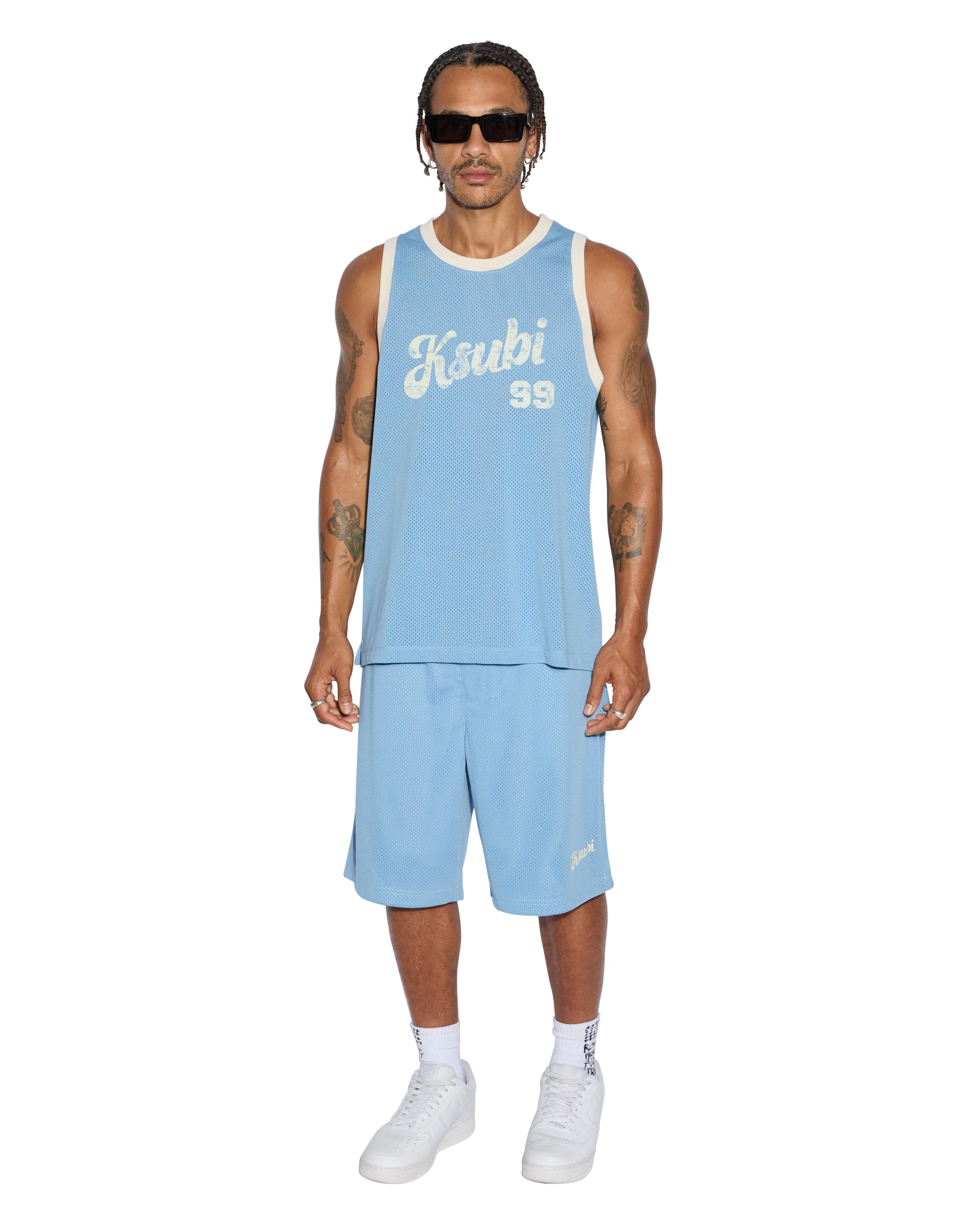 MENS  CLUBHOUSE PICK UP SINGLET BLUE BOXY FASHION TOPS