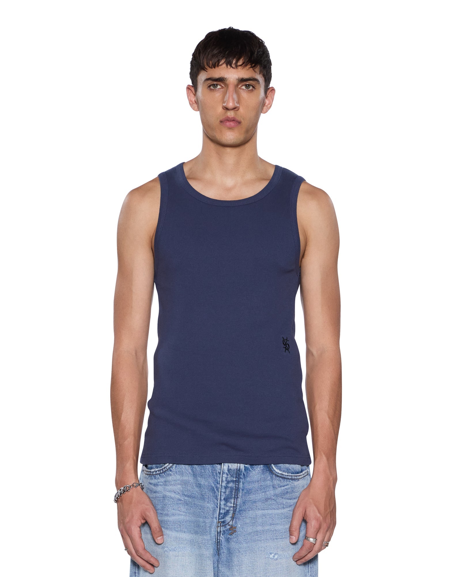 MENS  DEBUT SINGLET NAVY FITTED TEES