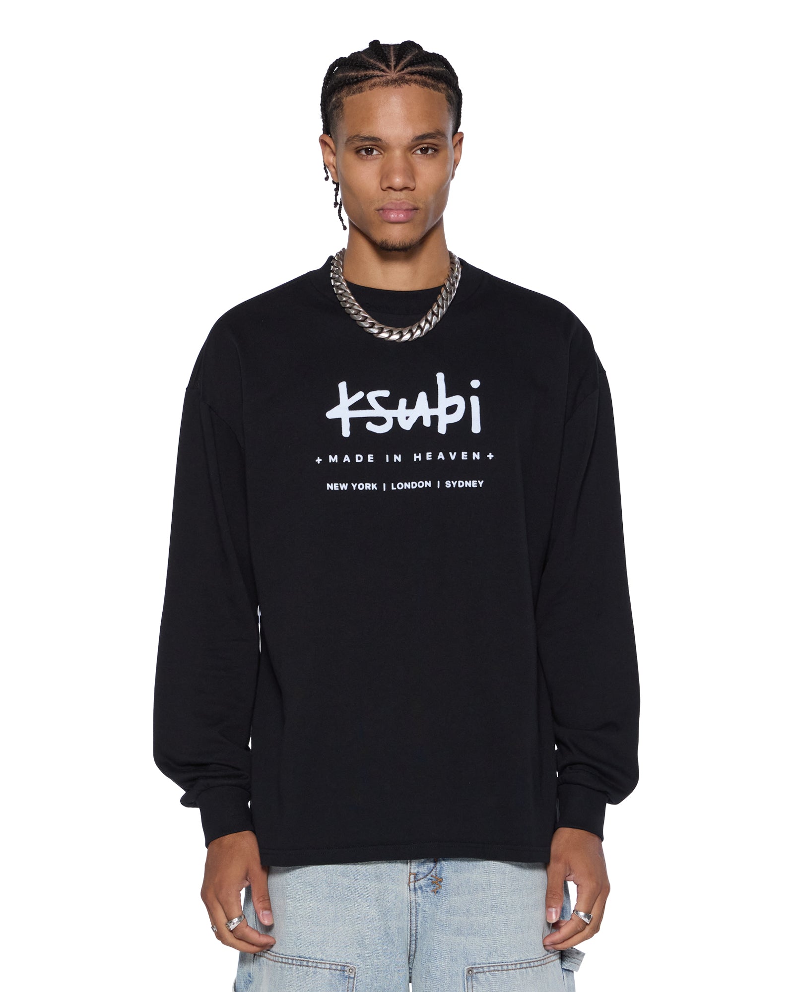 MENS  PLATED LS TEE BLACK REGULAR TEES