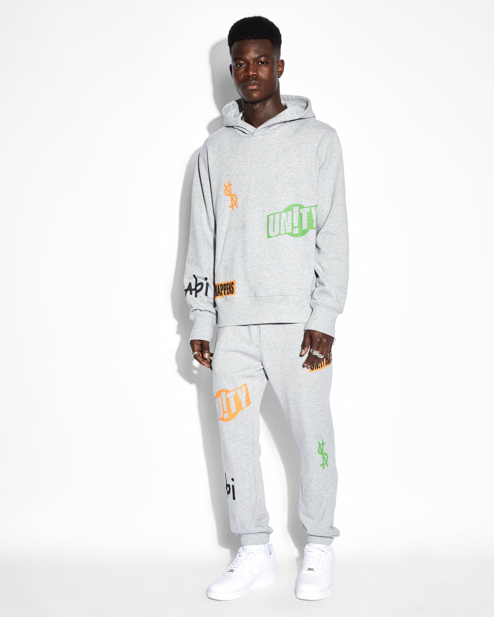 MENS  COLLECTIVE KASH HOODIE GREY MARLE REGULAR FLEECE