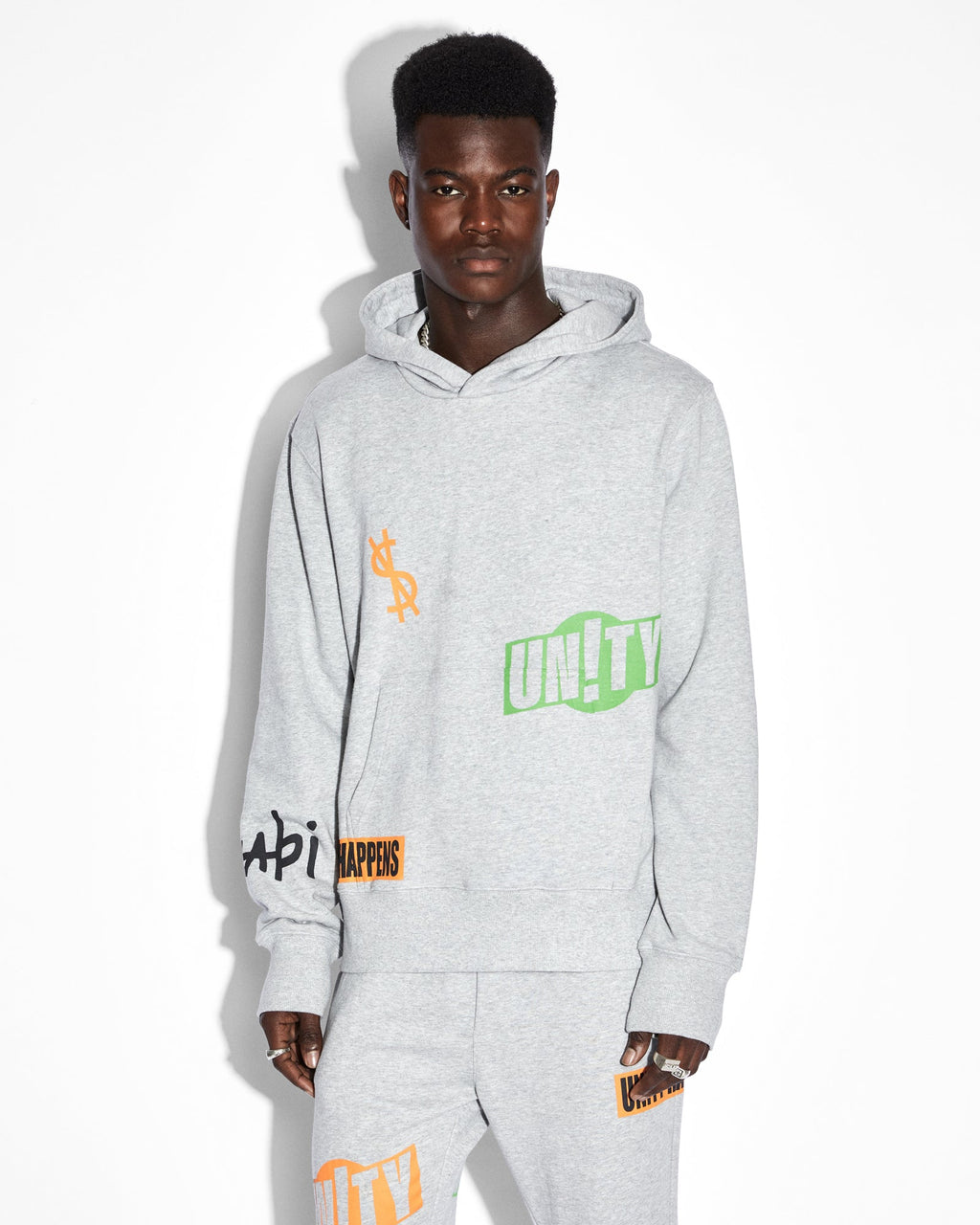 Mens Collective Kash Hoodie Grey Marle Regular Fleece - Grey