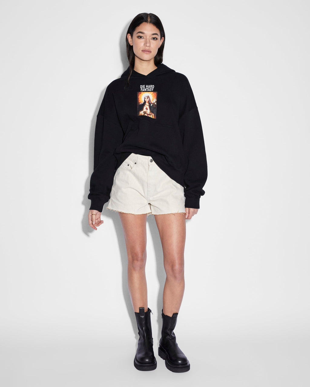 Womens Die Hard Slouch Hoodie Black Relaxed Fleece - Black