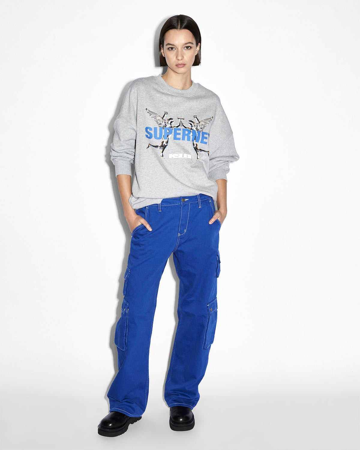 Womens Drill Cargo Cobalt Relaxed Pants - Blue