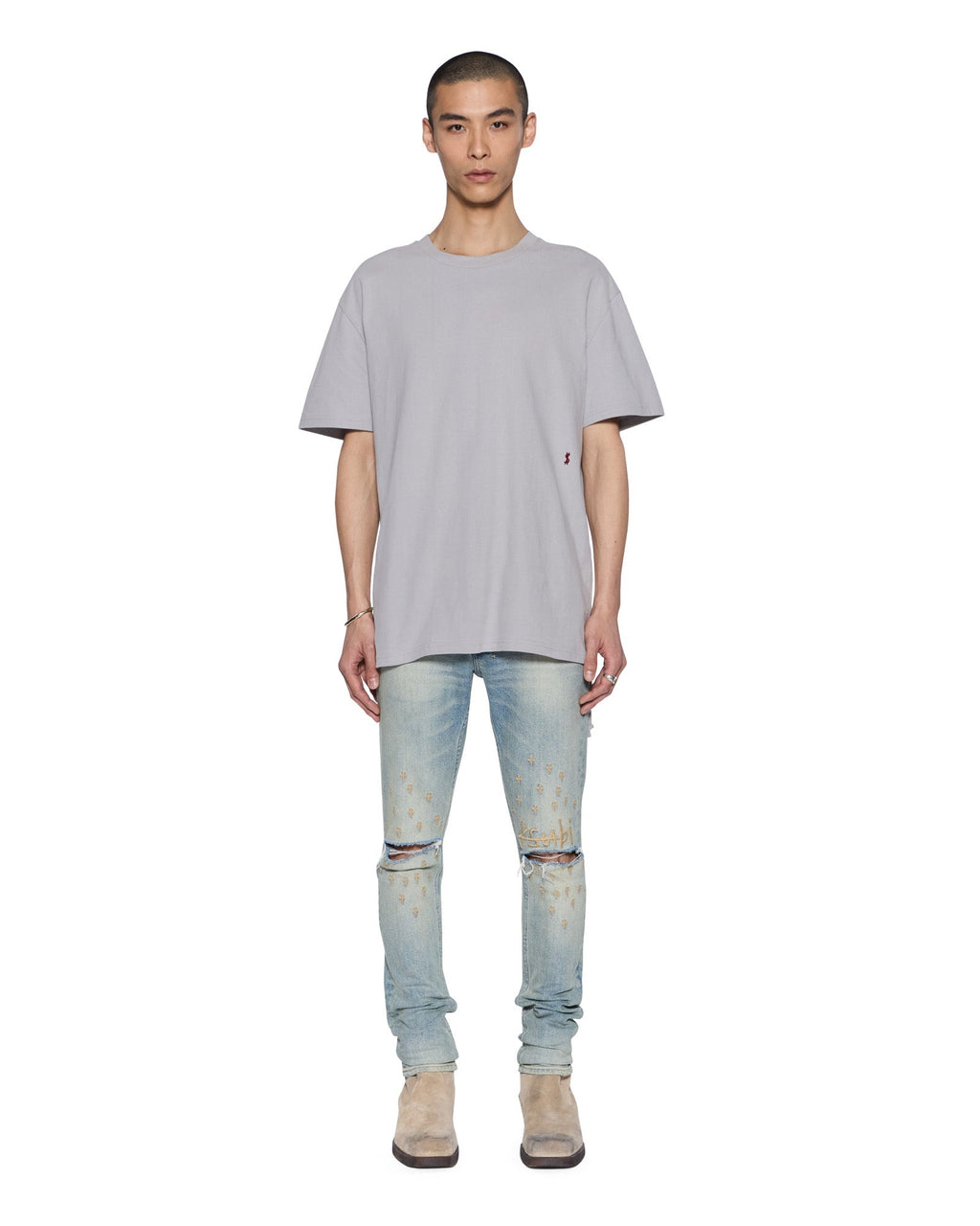 Mens 4x4 Biggie Ss Tee Krete/burgundy Oversized Tees - Grey