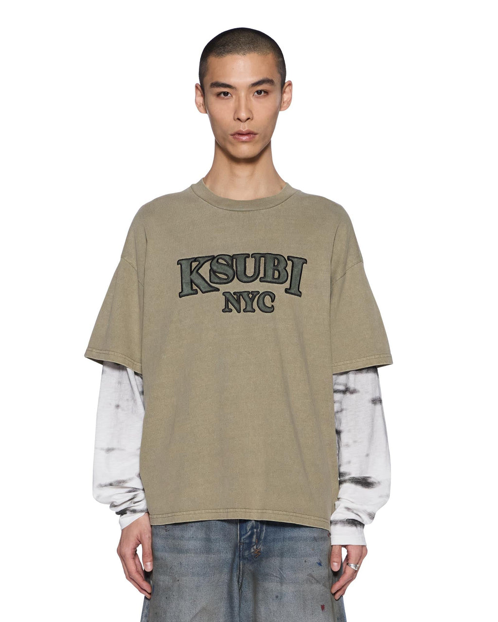Mens Animalistik Layered Ekcess Tee Militant Oversized Tees - Green