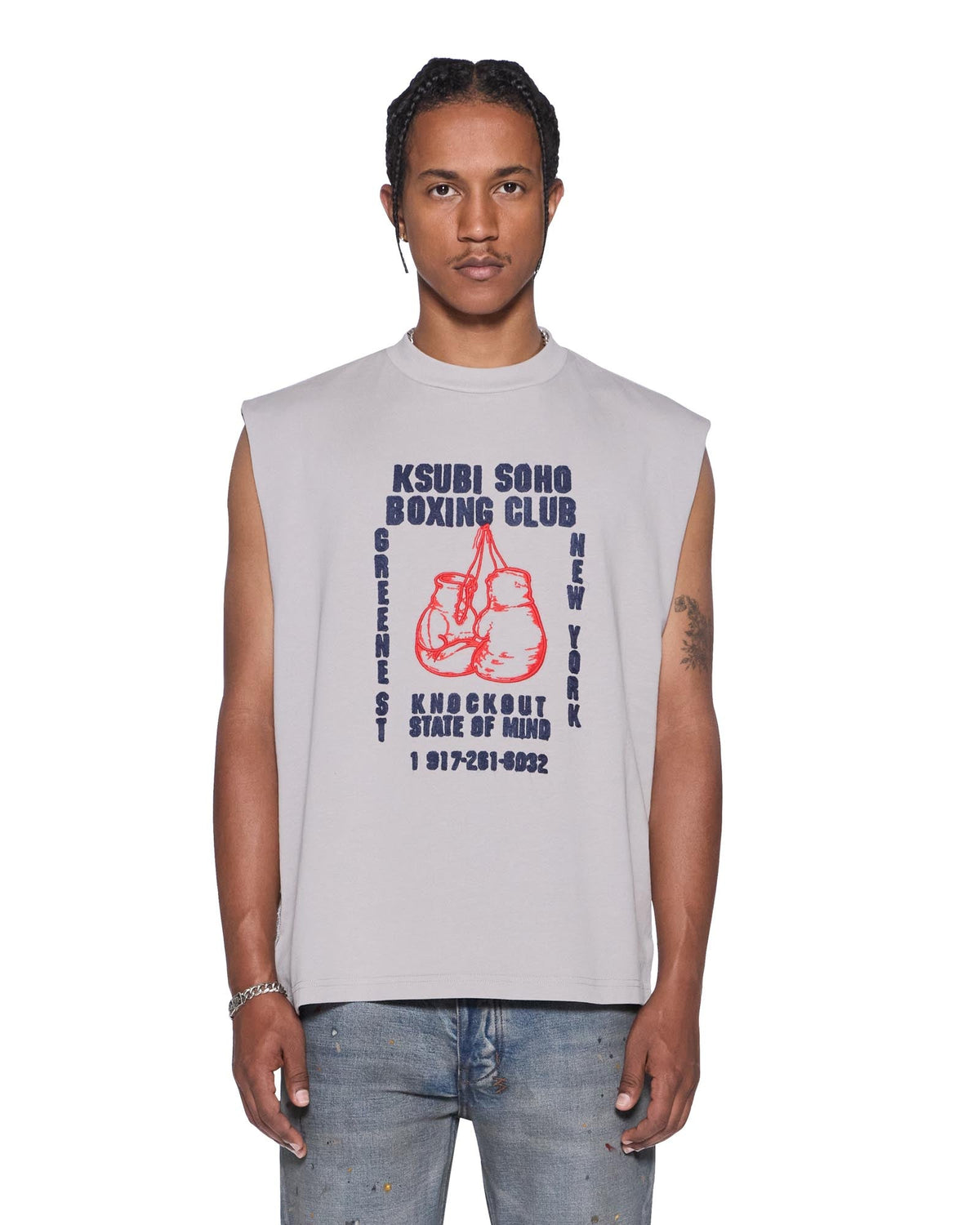 Mens Club Cut Off Krete Oversized Tees - Grey