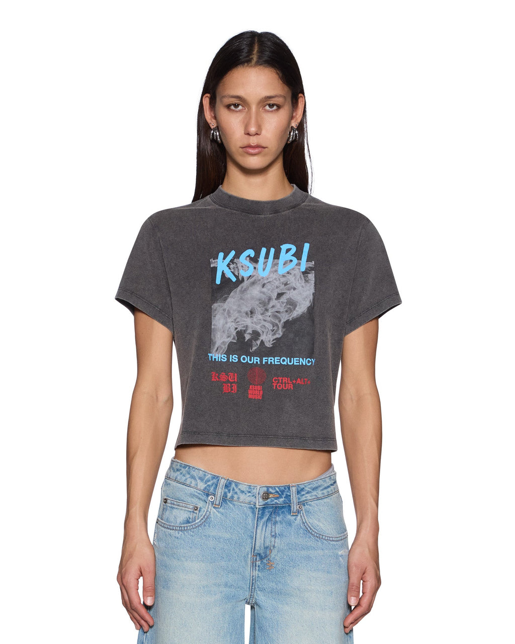 Womens Dance Shrunken Ss Tee Charcoal Fitted Tees - Grey