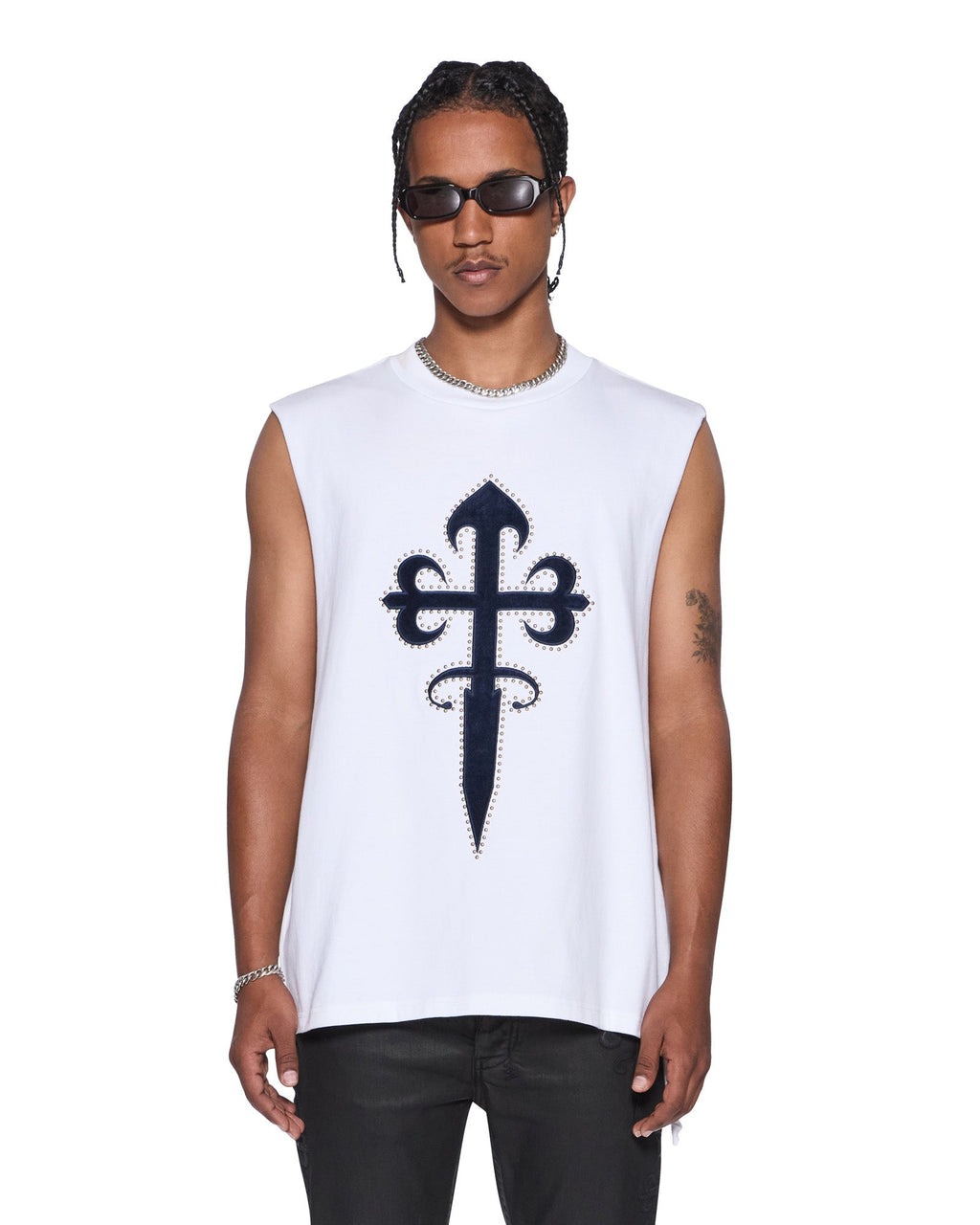 Mens Kaliba Ekcess Cut Off Tee Tru White Oversized Tees - White