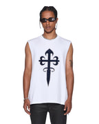 Mens Kaliba Ekcess Cut Off Tee Tru White Oversized Tees - White