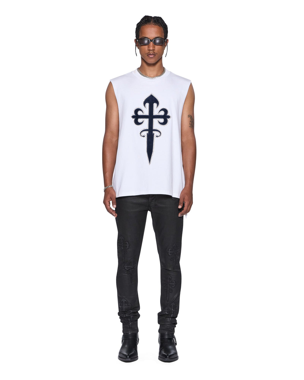 Mens Kaliba Ekcess Cut Off Tee Tru White Oversized Tees - White
