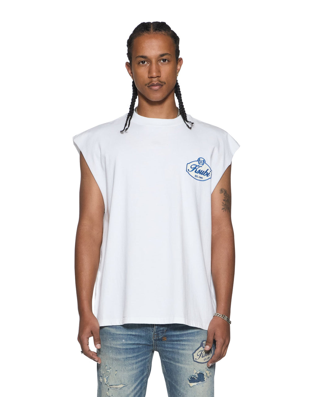 MENS KLASSE EKCESS CUT OFF TANK TRU WHITE TEES