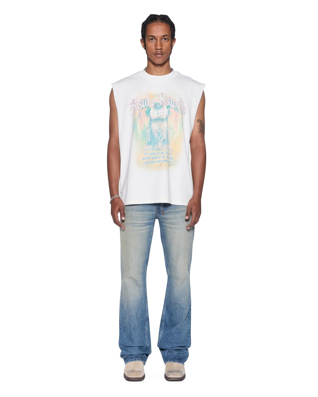 Mens Ksaint Cut Off Tee Vintage White Oversized Tees - White