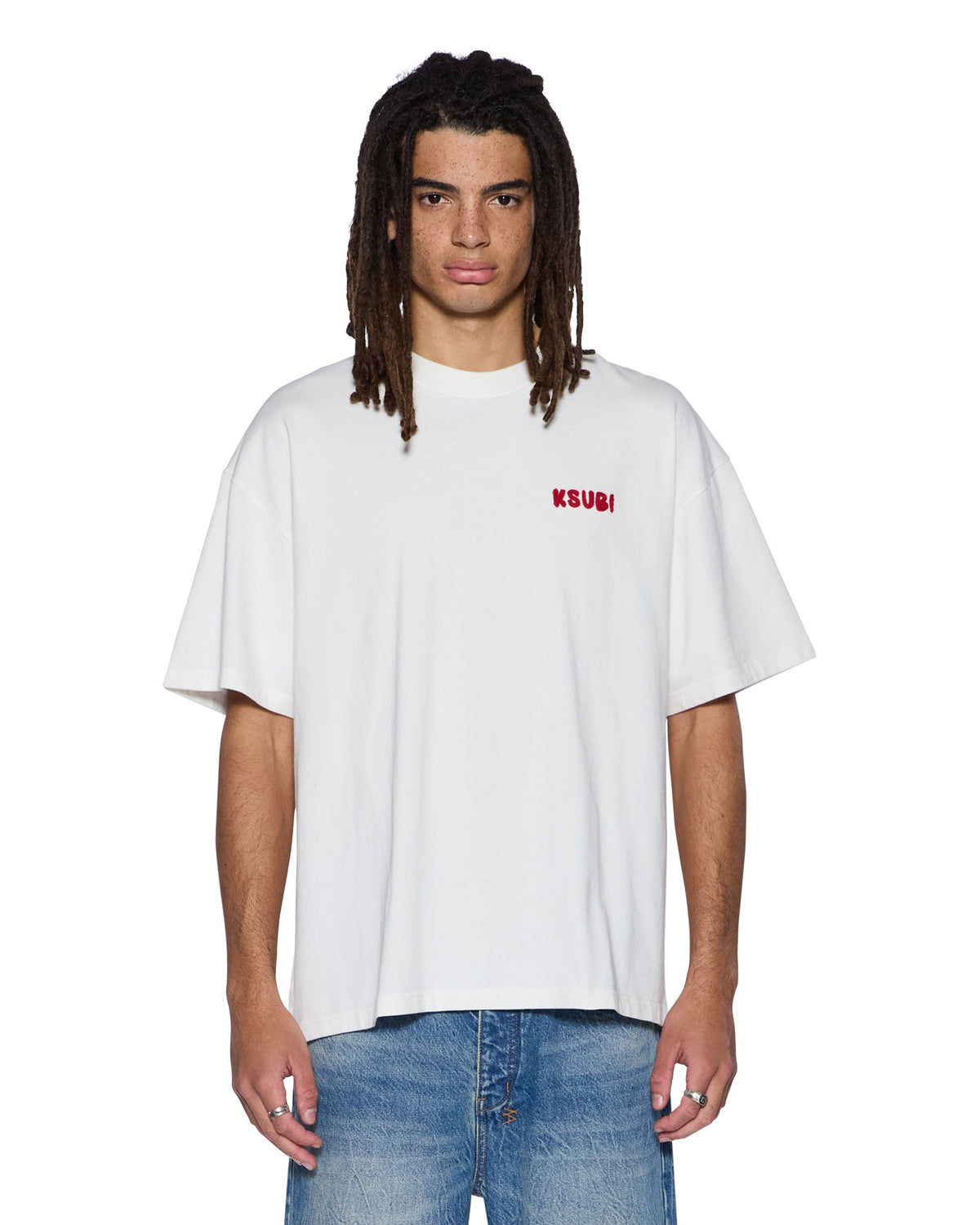 Mens Mekanik Biggie Ss Tee Vintage White Oversized Tees - Beige