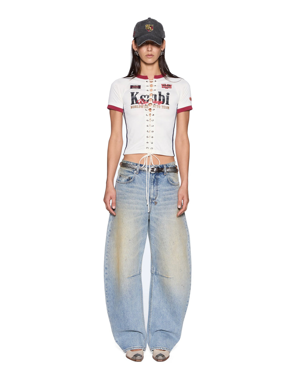 Womens Raceway Shrunken Jersey Off White Regular Fashion Tops - Beige