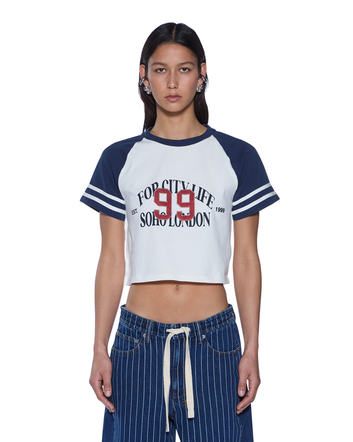 WOMENS RAGLAN BOXY SS TEE VINTAGE WHITE/NAVY TEES
