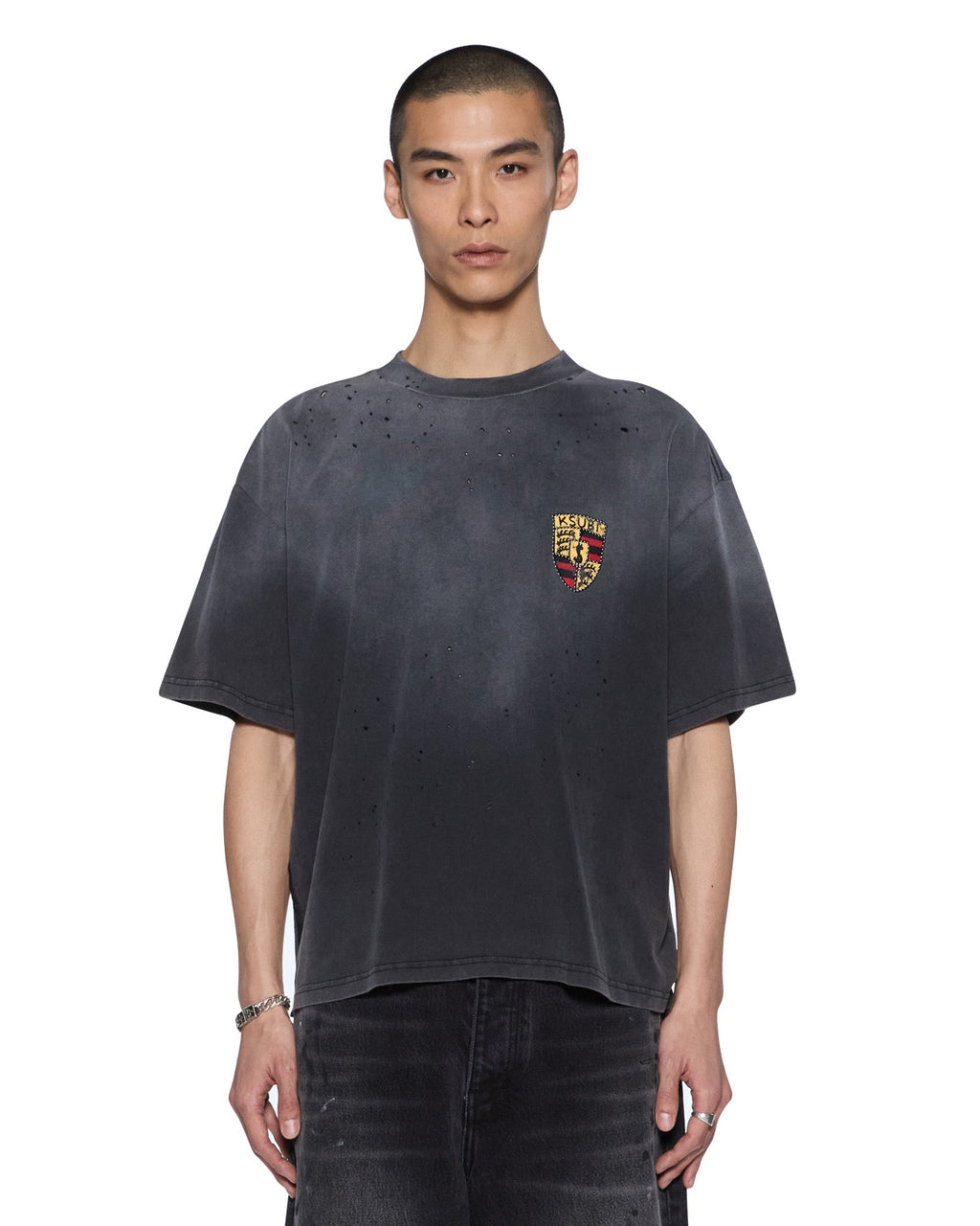 Mens Shield Halen Ss Tee Charcoal Fade Baggy Tees - Grey