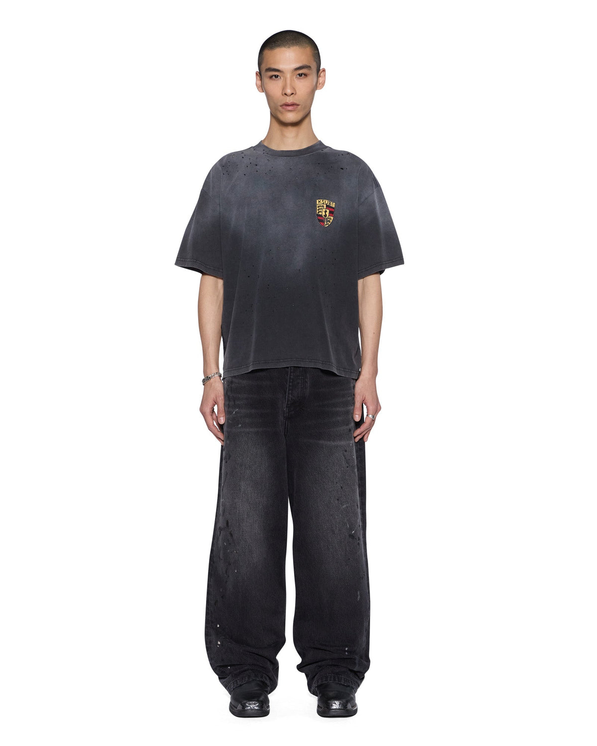 Mens Shield Halen Ss Tee Charcoal Fade Baggy Tees - Grey