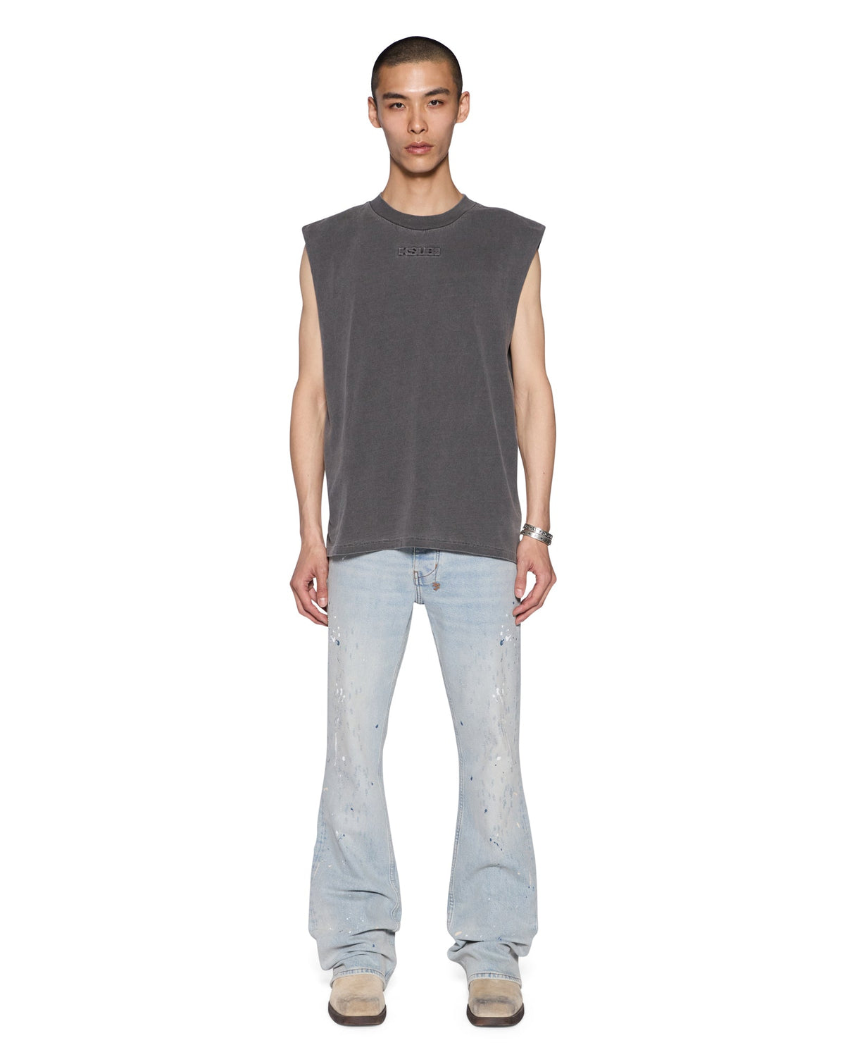 Mens Intruder Cut Off Charcoal Oversized Tees - Grey