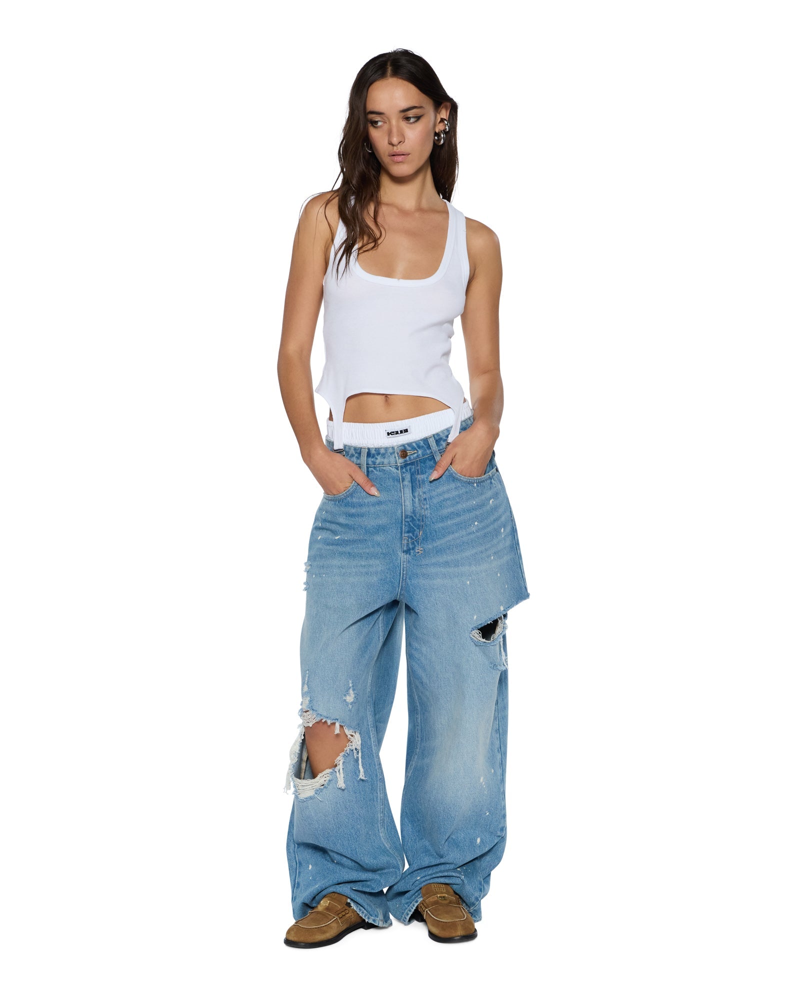 WOMENS  ORIGIN TANK GARTER WHITE FITTED FASHION TOPS