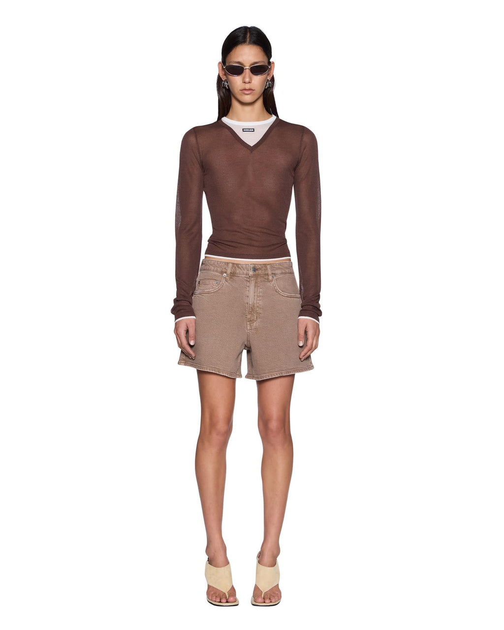 Womens Sott Layered Signature V Ls Tee Camel Brown Regular Tees - Brown