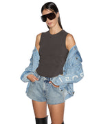 WOMENS STAGED TANK WASHED BLACK TEES