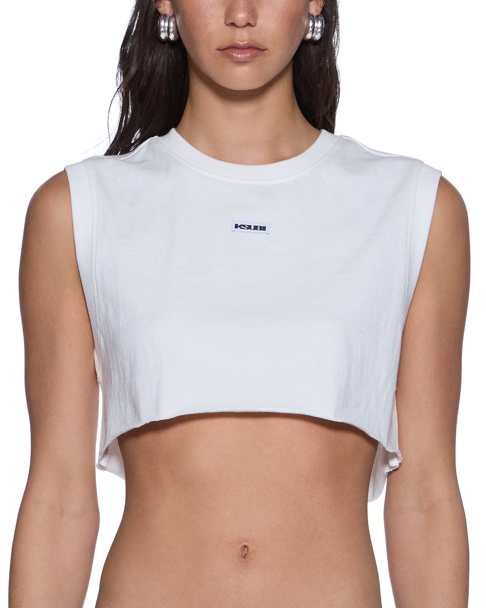 WOMENS  LABELS CROP TANK WHITE SLIM TEES