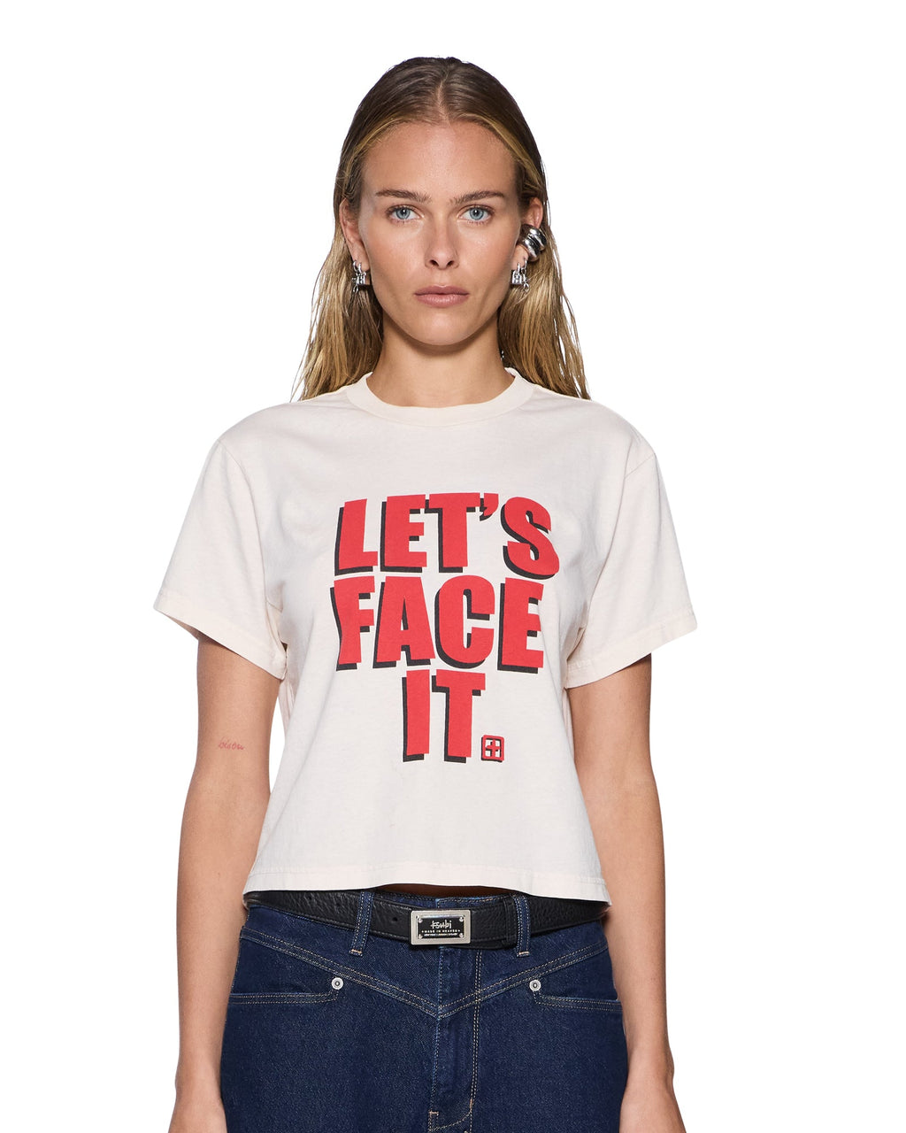 WOMENS LETS FACE IT SHRUNKEN SS TEE BONE TEES