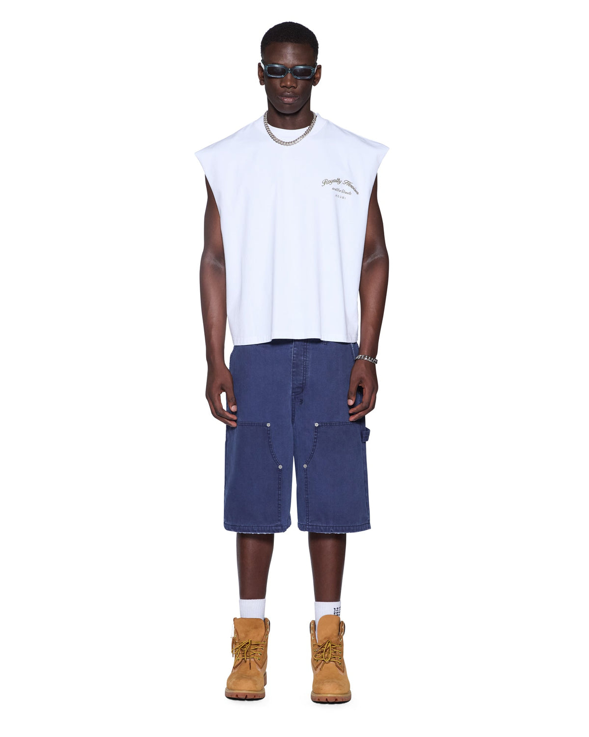 MENS ROYALTY HALEN CUT OFF TRU WHITE TEES