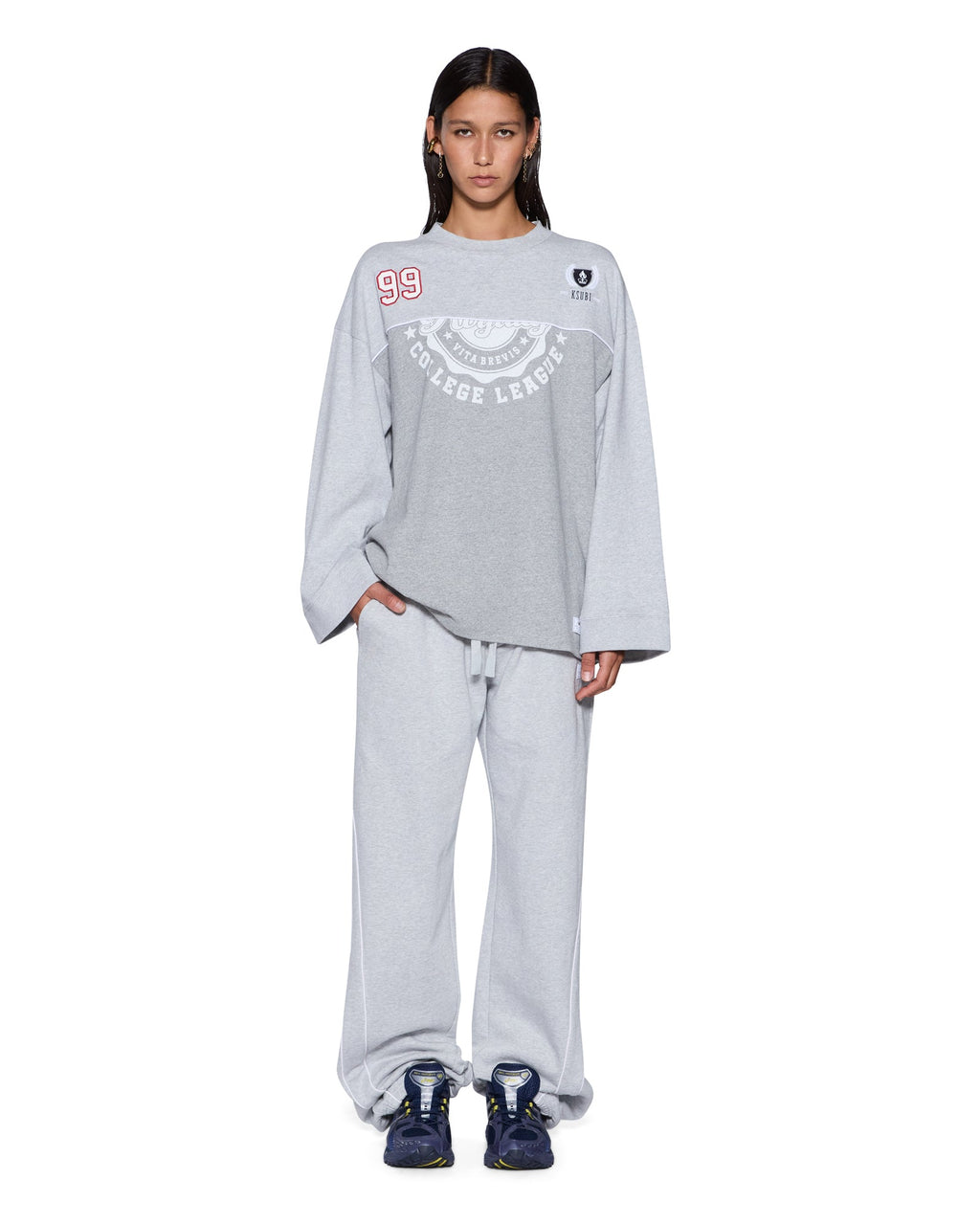 WOMENS VARSITY BOYFRIEND LS TEE GREY TEES