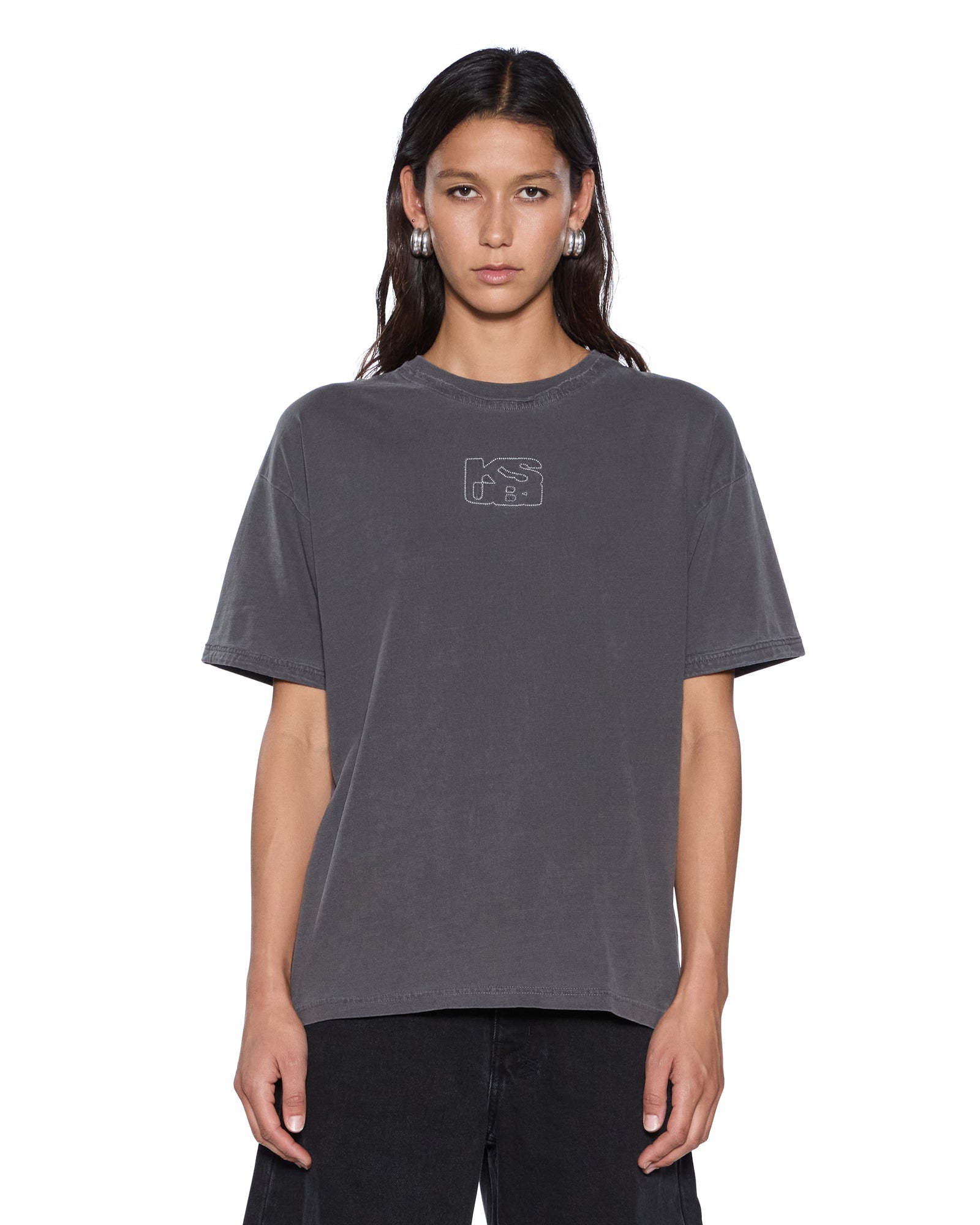 WOMENS  STACKED STITCH OH G SS TEE CHARCOAL OVERSIZED TEES