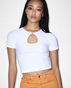 Womens Charmed Keyhole Tee White Fitted Fashion Tops - White
