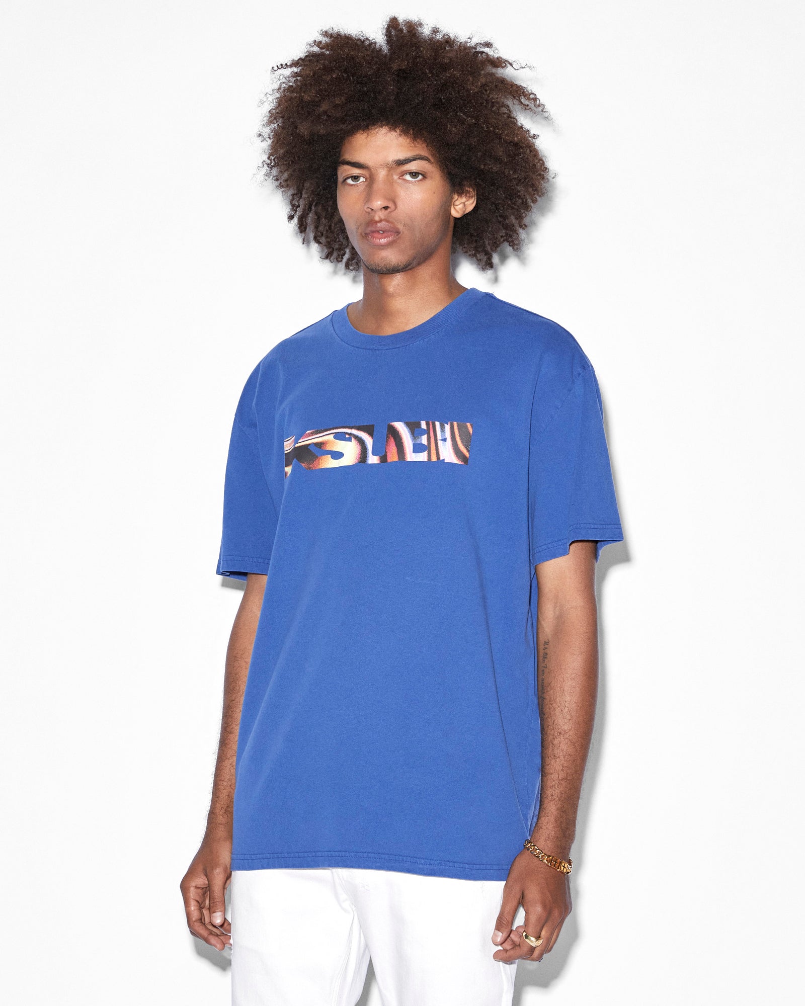 MENS MIND STATE BIGGIE SS TEE SOLID BLUE OVERSIZED TEES