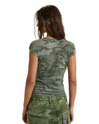 Womens Sheer Rib Camo Slim Tee Fitted Tees - Multi Colour