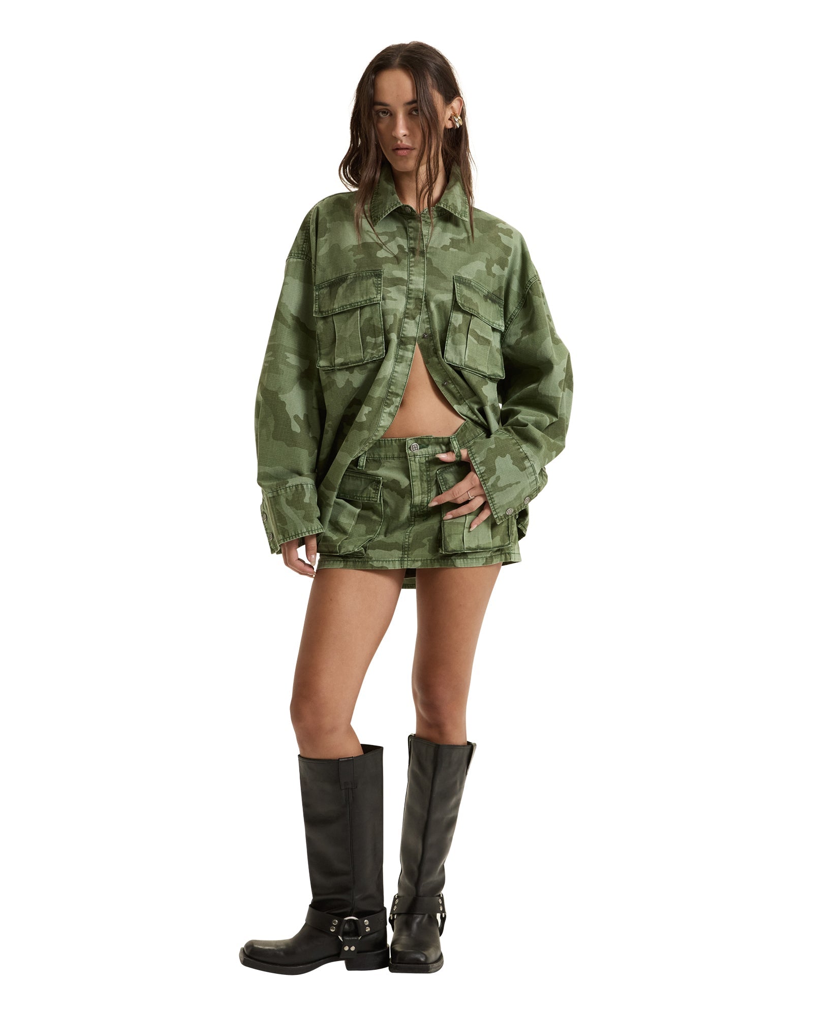 WOMENS MICRO MINI CARGO SKIRT HASH CAMO SKIRTS