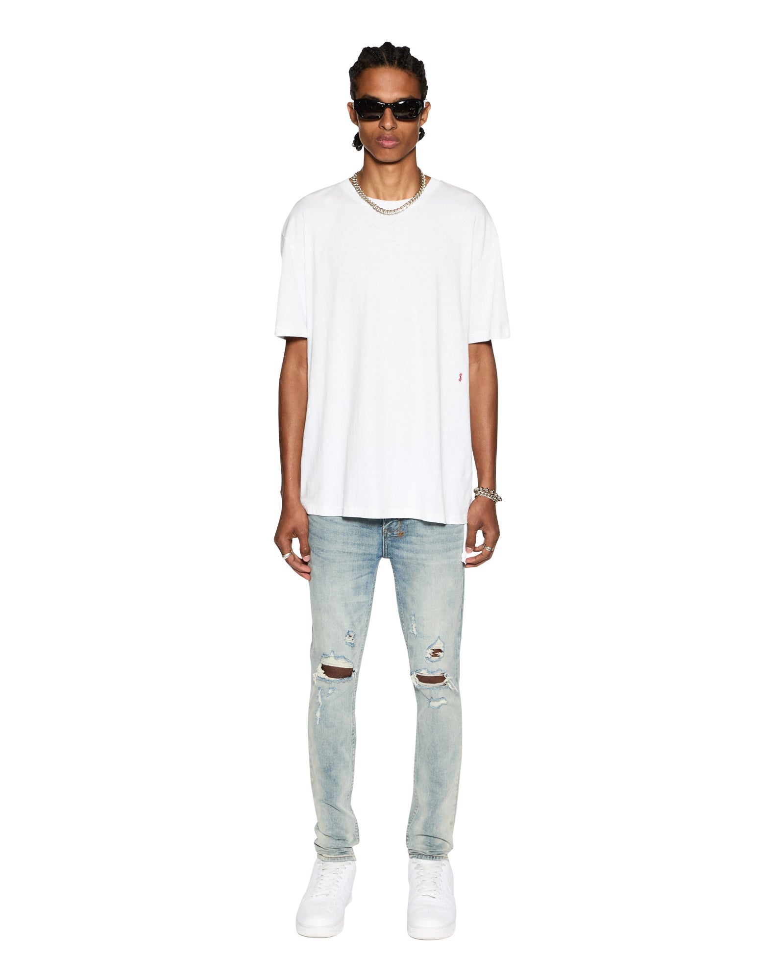 MENS  4X4 BIGGIE SS TEE WHITE/RED OVERSIZED TEES