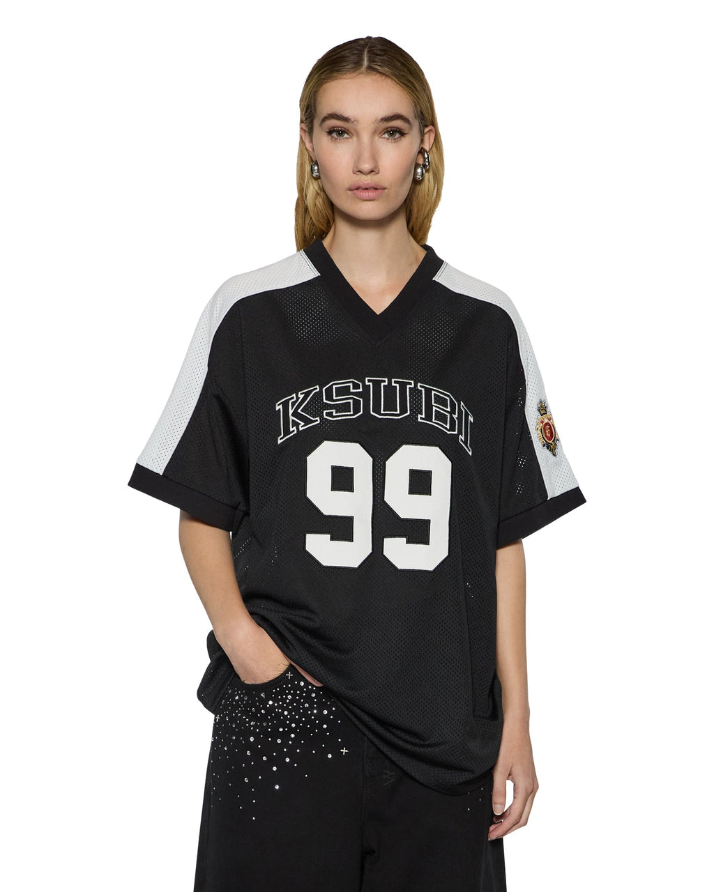 Womens 99 Ss Jersey Black Baggy Tees - Black