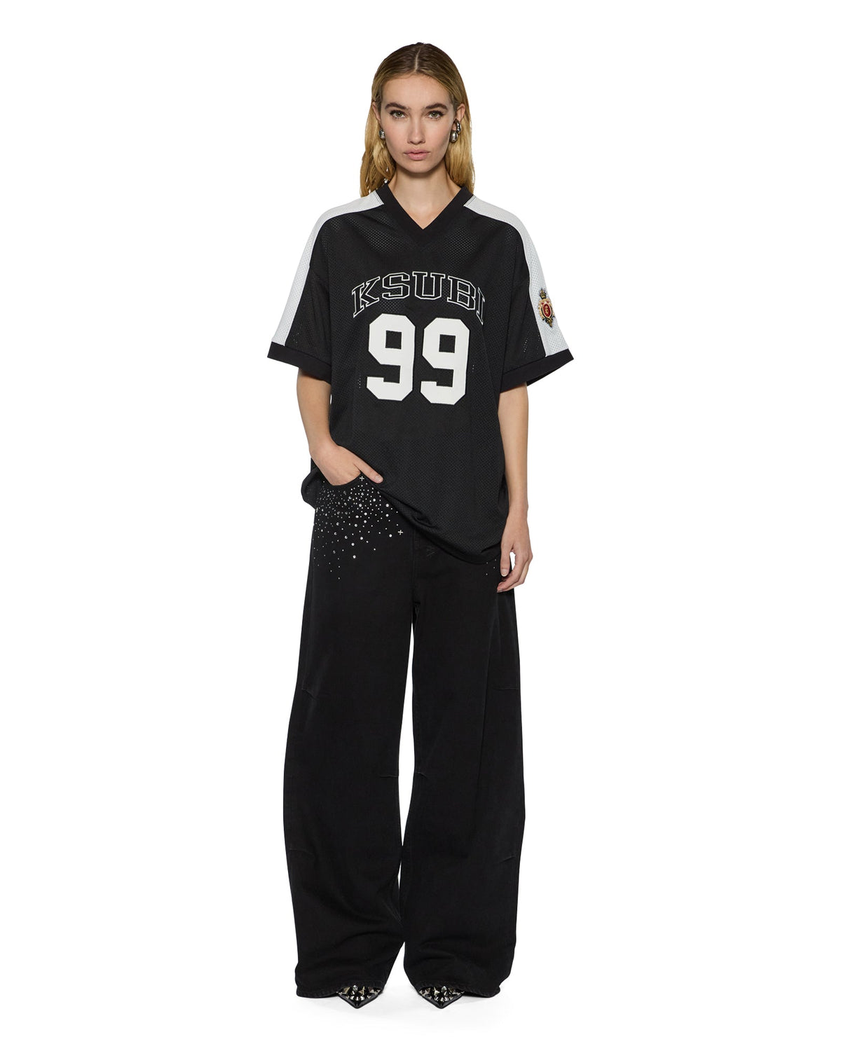 Womens 99 Ss Jersey Black Baggy Tees - Black
