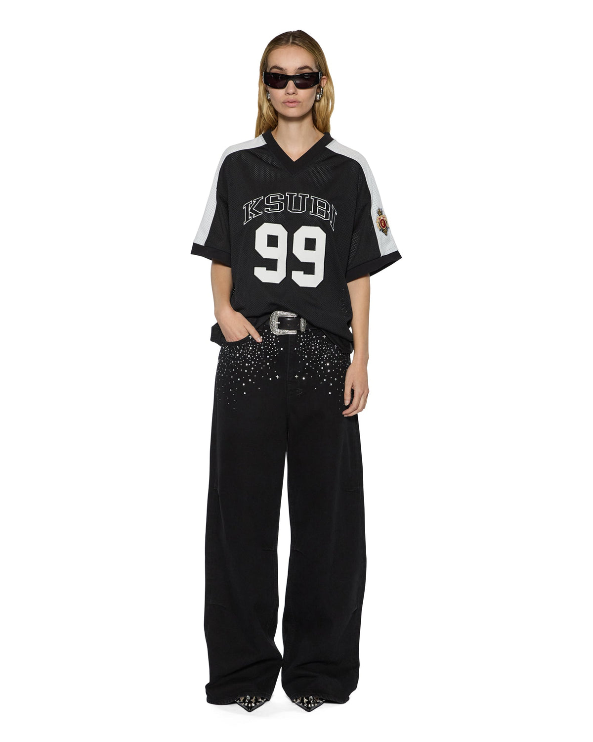 Womens 99 Ss Jersey Black Baggy Tees - Black