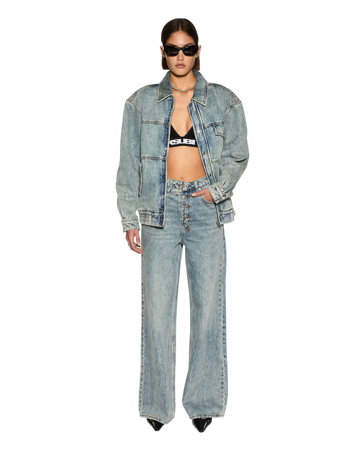 Womens Aria Bomber Youth Relaxed Jackets - Denim