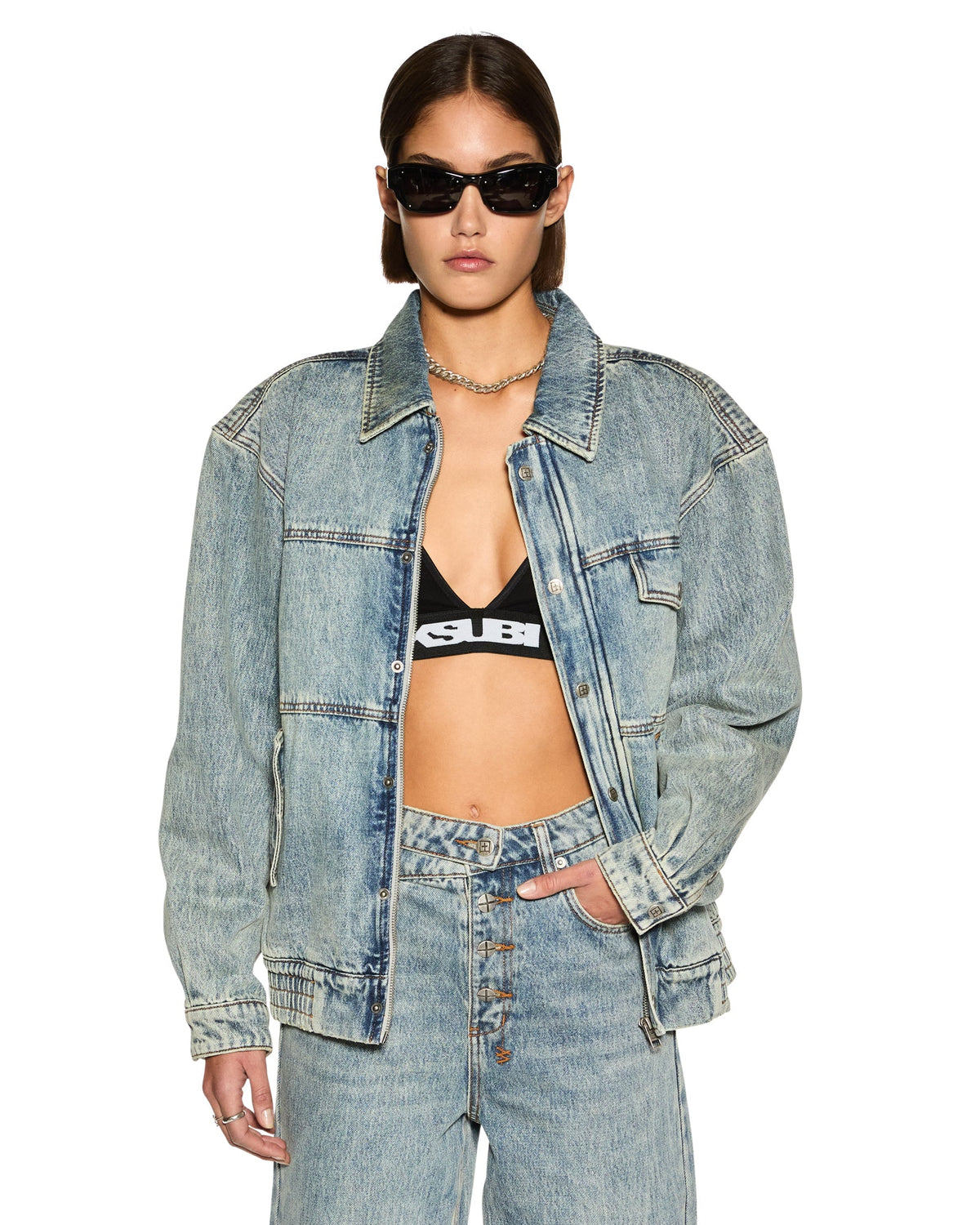 Womens Aria Bomber Youth Relaxed Jackets - Denim