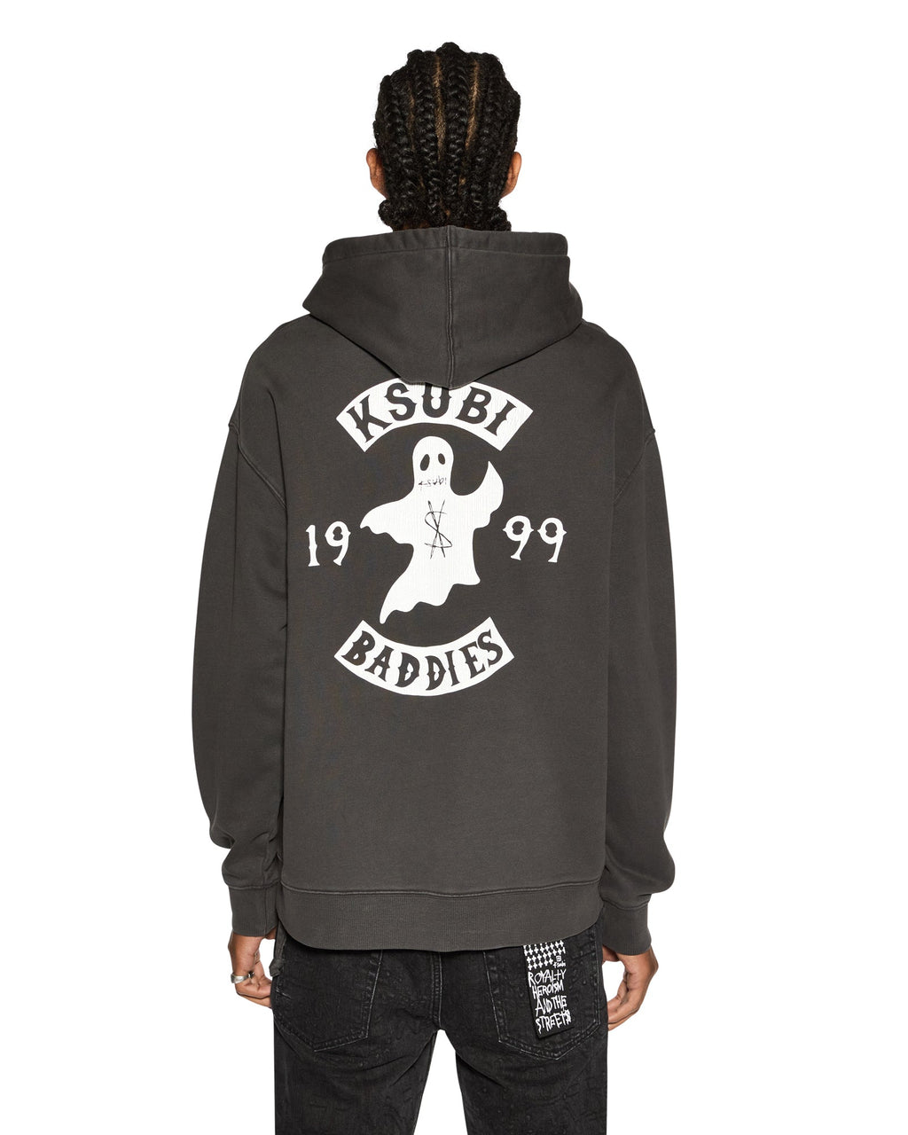 Mens Baddies Biggie Hoodie Faded Black Oversized Fleece - Black