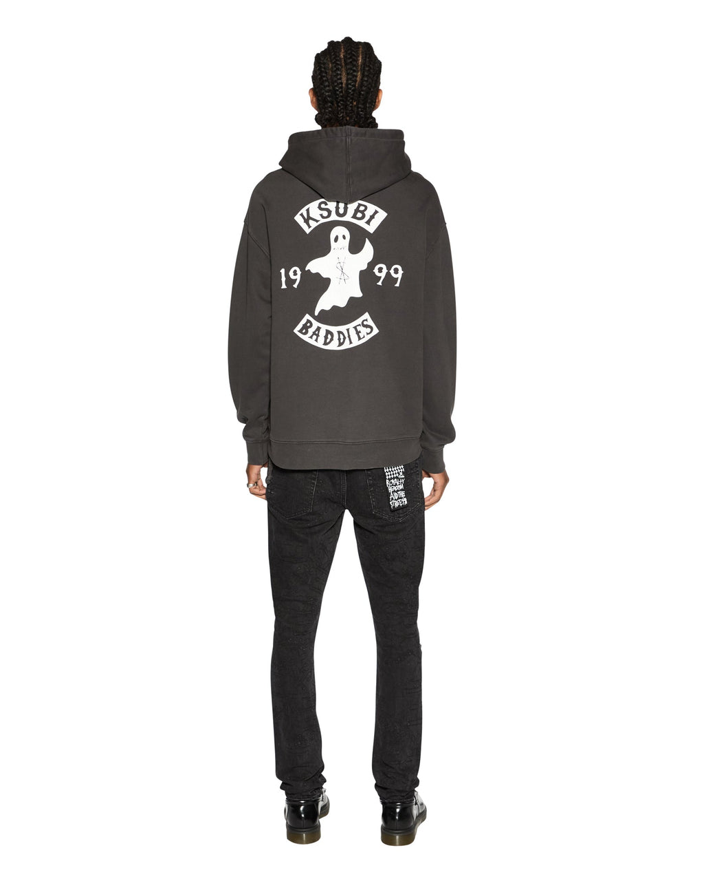 Mens Baddies Biggie Hoodie Faded Black Oversized Fleece - Black