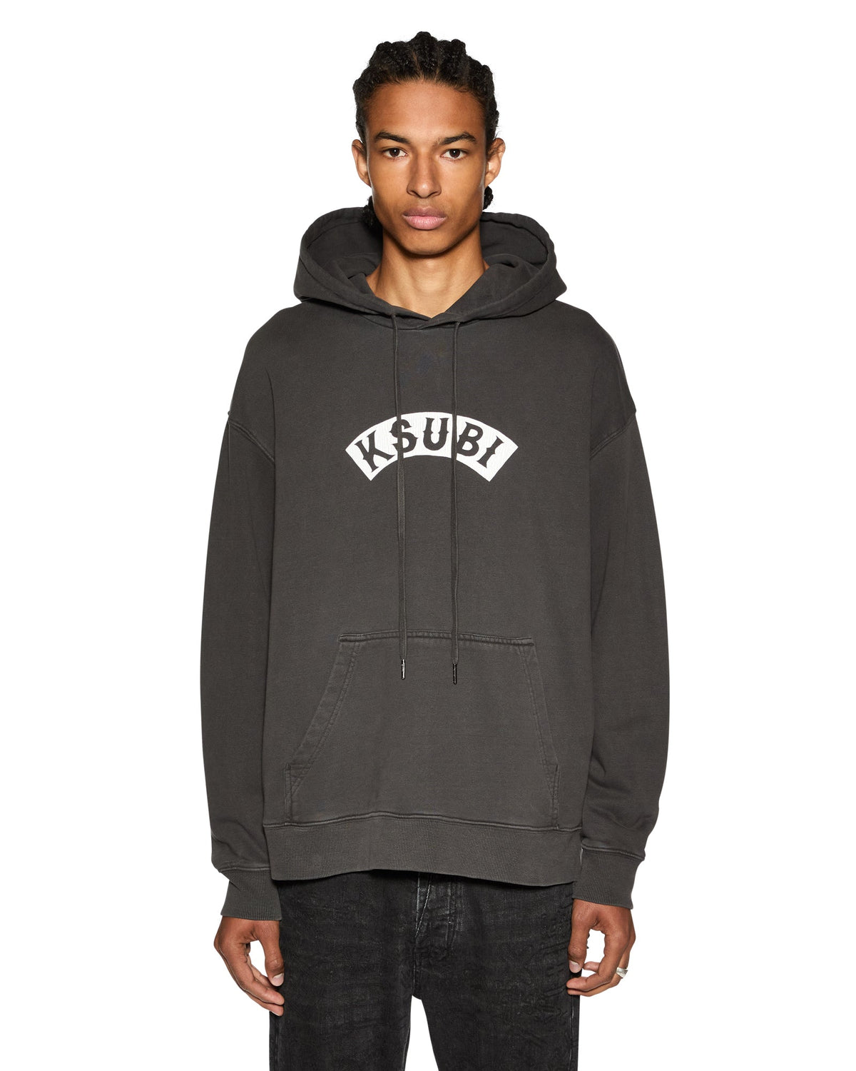 Mens Baddies Biggie Hoodie Faded Black Oversized Fleece - Black