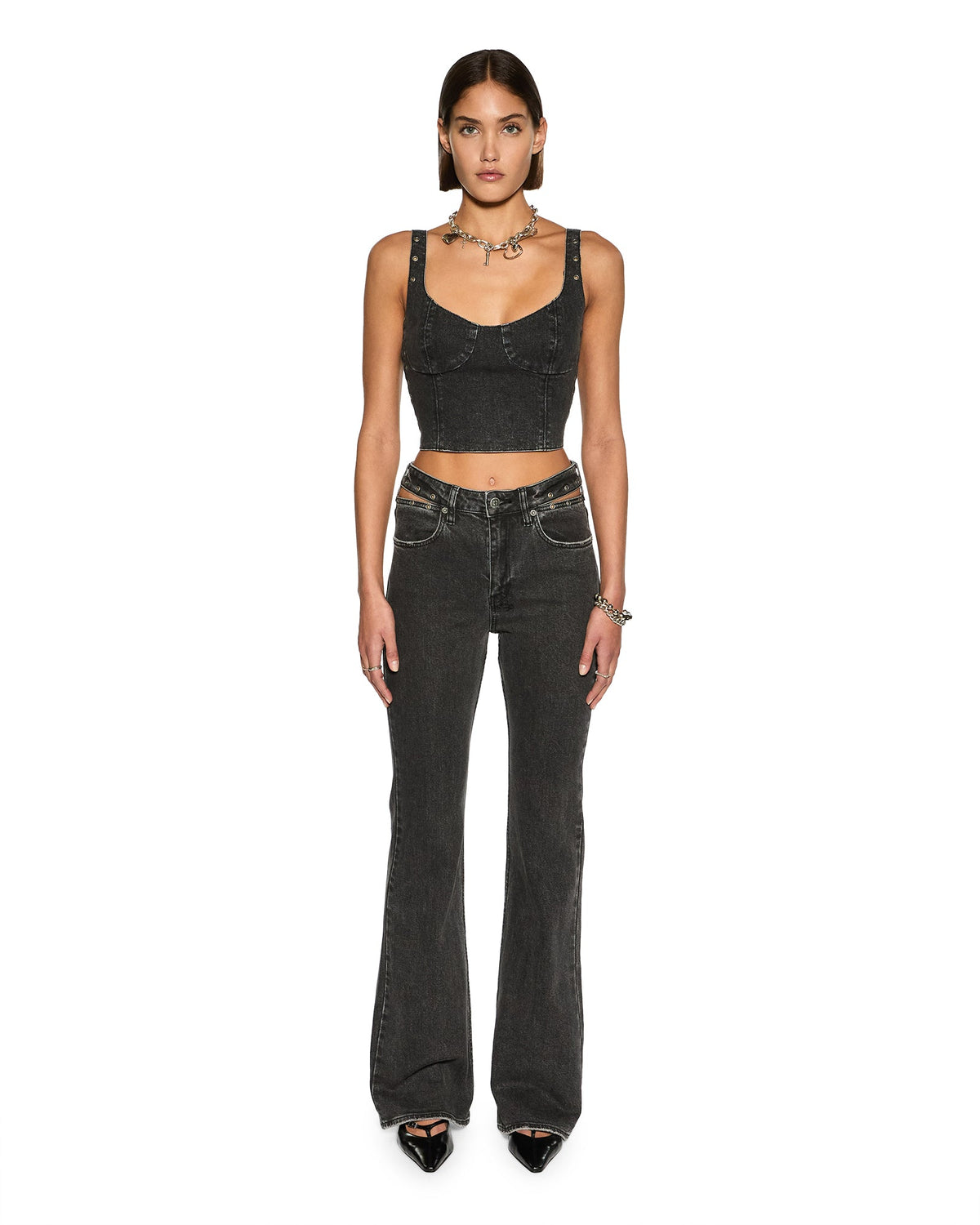 Womens Soho Pierced Shadow Flare Denim Jeans - Black