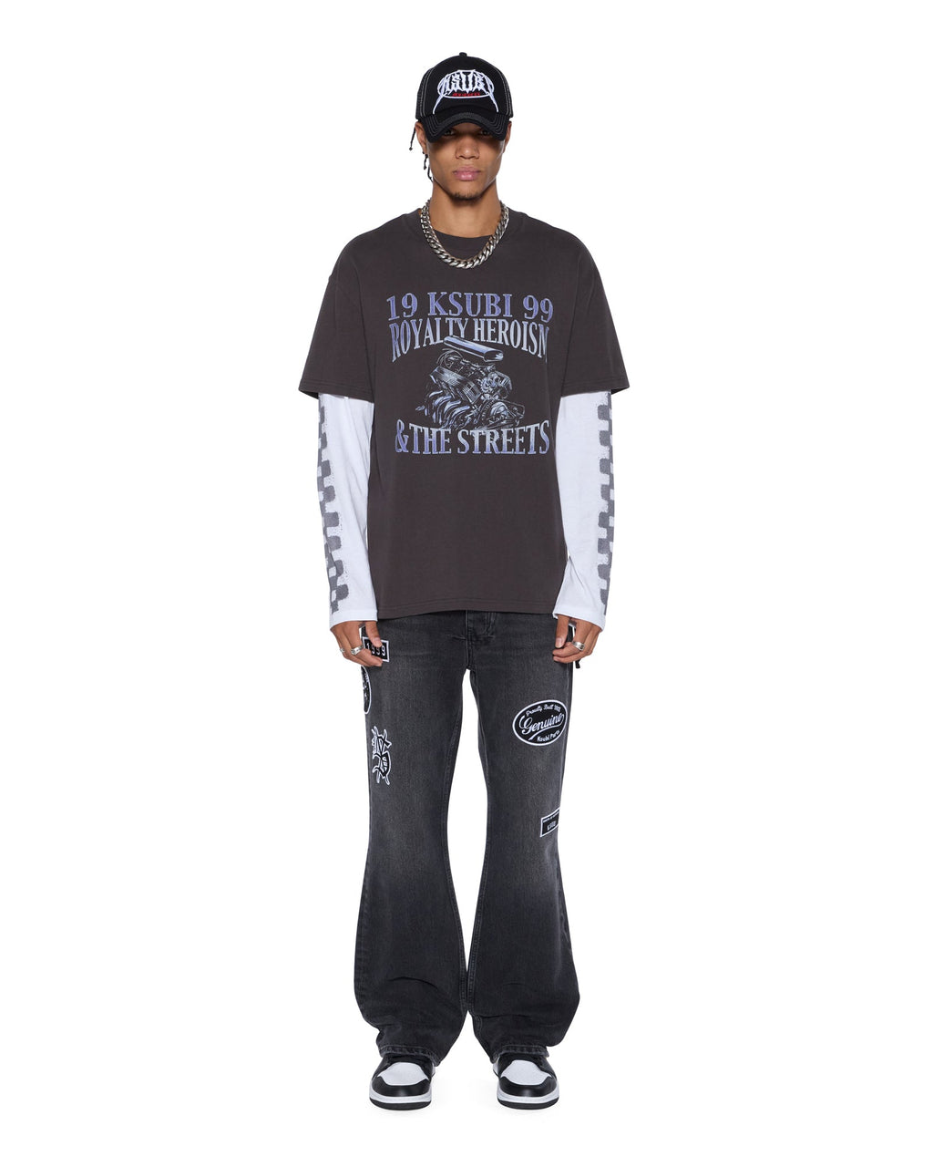MENS BRONKO ROADHOUSE BLACK PATCHED DENIM JEANS